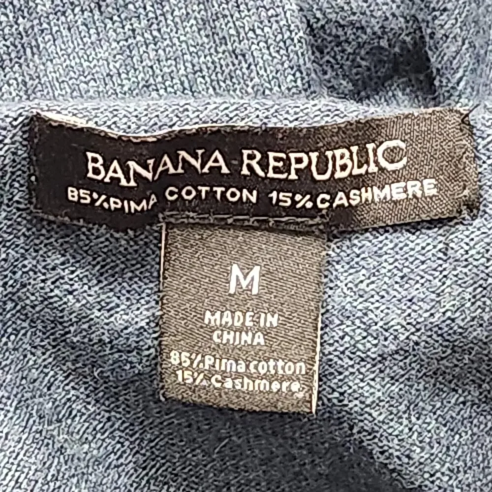 Banana Republic Sweater Mens Medium Blue Cotton Cashmere Quarter Zip Mock Neck
